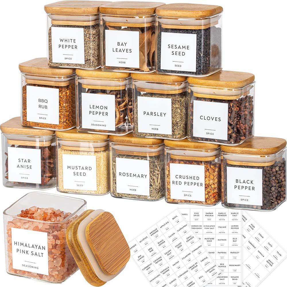 Food Storage Jar Labels - Bocaux à Épices Carrés en Verre