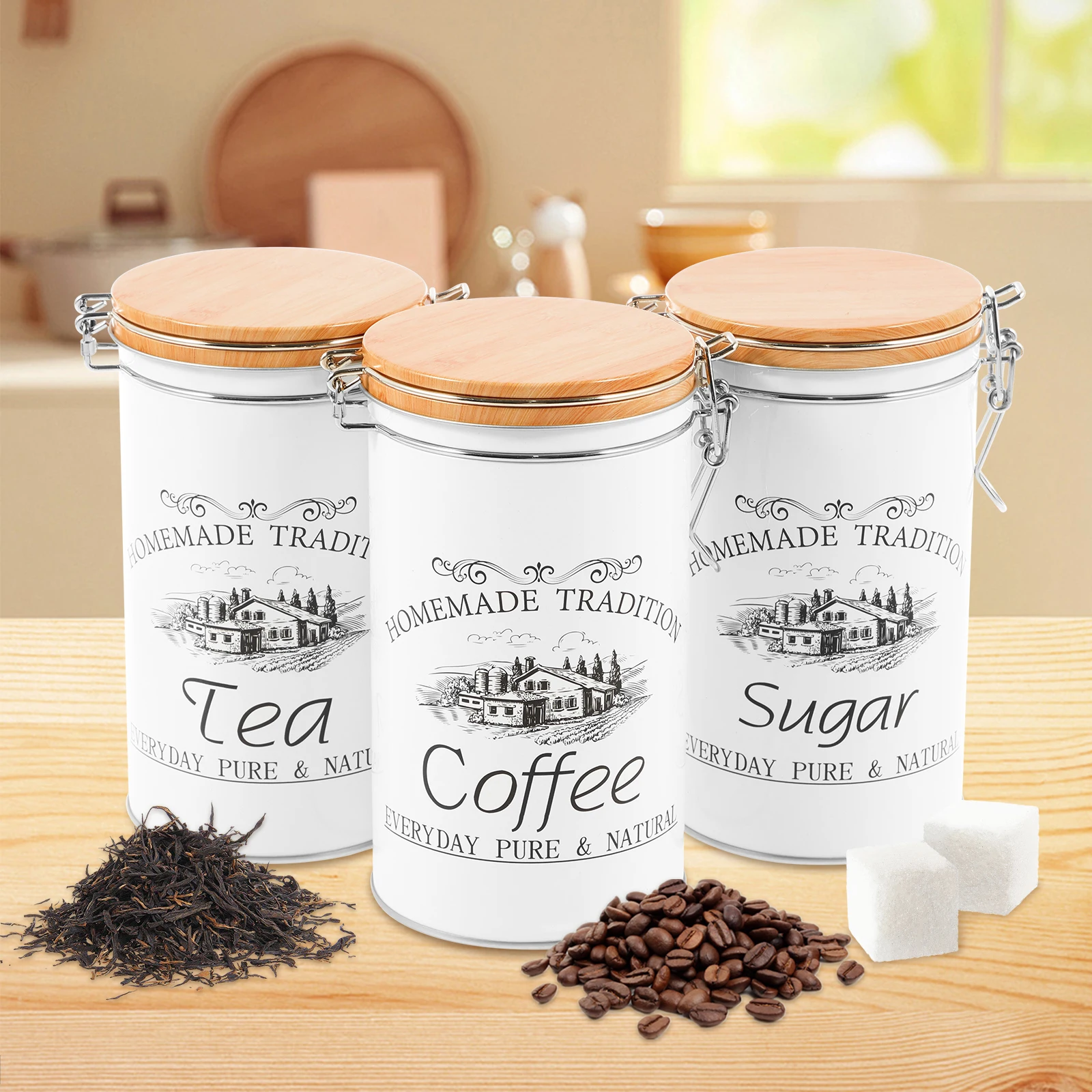 Lot de 3 boîtes à thé, café et - Food Storage Kitchen Container Set avis et prix