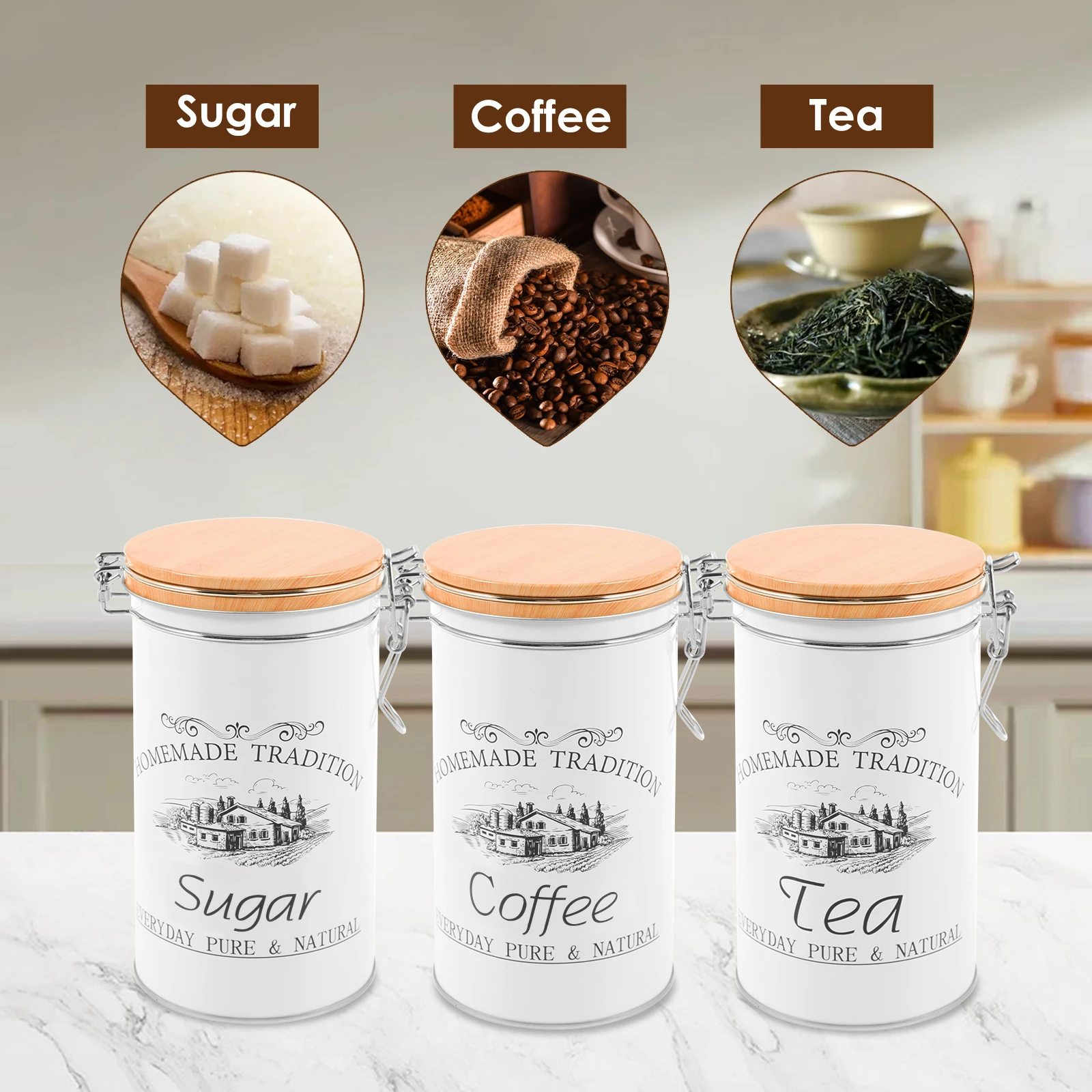 Lot de 3 boîtes à thé, café et - Food Storage Kitchen Container Set avis et prix